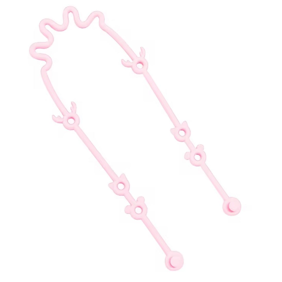 Light Pink silicone toy strap with multiple loops, displayed in a bent position to show flexibility.